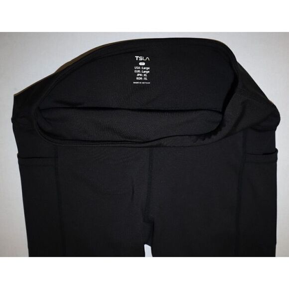 TSLA Women’s Sz Large Black Mid-Waist High Rise Pockets Running Yoga Gym Tights - Picture 3 of 6